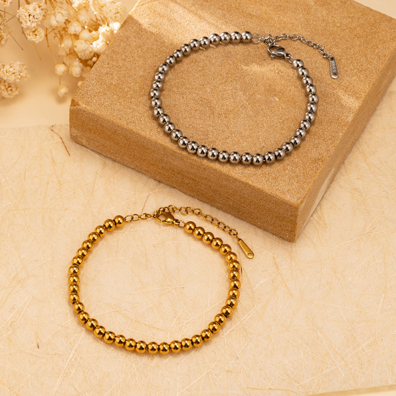 INS Women's New Titanium Steel Bracelet 18K Gold Plated Stainless Steel Lucky Bead Fashion Versatile Set Layered Jewelry