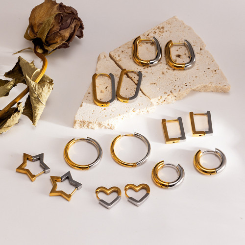 Cross-Border Square Earrings Stainless Steel Personality Unisex Trendy Gold Geometric Pentagram Ear Clips Ear Studs Wholesale