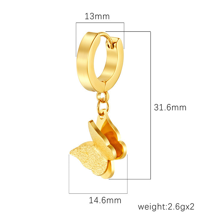 Cross-Border Fashion Stainless Steel Butterfly Earrings for Women, European and American Style Matte Round Earrings, 18K Plated Versatile Earrings Wholesale