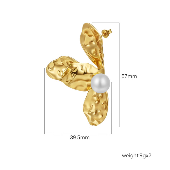 Fashion Personality Exaggerated Textured Gold Petal Stud Earrings Vintage High-end Titanium Steel Earrings for Women