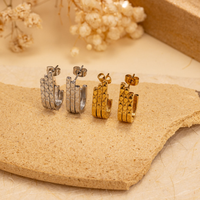 Direct Supply Stainless Steel Geometric U-Shaped Multi-Layer Earrings for Women with a Sense of Design and Personalit...