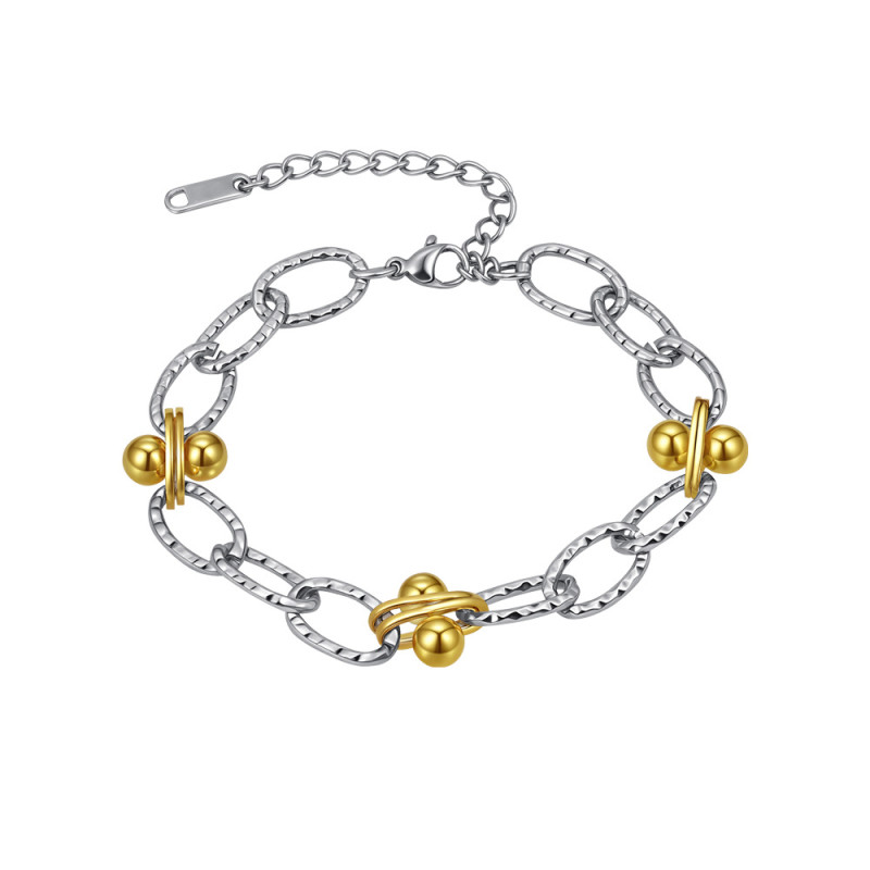 Mushan INS 18K Gold Stainless Steel Color-Block Bracelet for Women Fashionable Elegant Handmade Round Bead Chain High-End Bracelet Jewelry