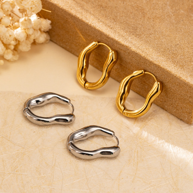 Cross-Border E-commerce Stainless Steel Earrings Vintage Hong Kong Style Simple Irregular Elegant Commuting Versatile Temperament Women's Ear Clips