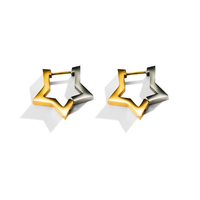 Cross-Border Square Earrings Stainless Steel Personality Unisex Trendy Gold Geometric Pentagram Ear Clips Ear Studs Wholesale