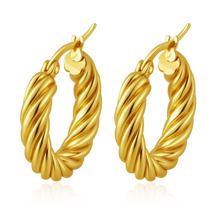 Direct Supply Stainless Steel Twisted Braided Earrings for Women, Light Luxury Round 18K Plated Hoop Earrings, Trendy...
