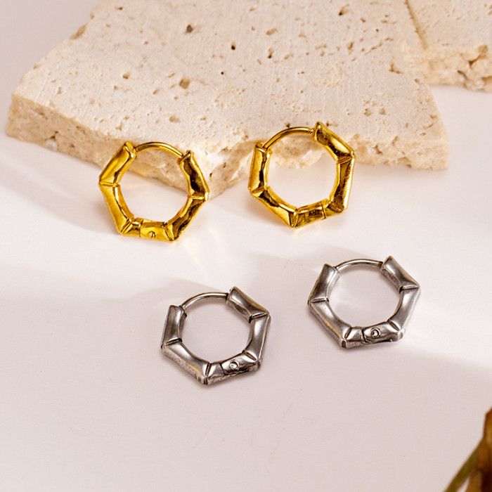 Light Luxury Geometric Bamboo Earrings for Women Stainless Steel Ear Clips Simple Niche Fashion Earrings Wholesale in...