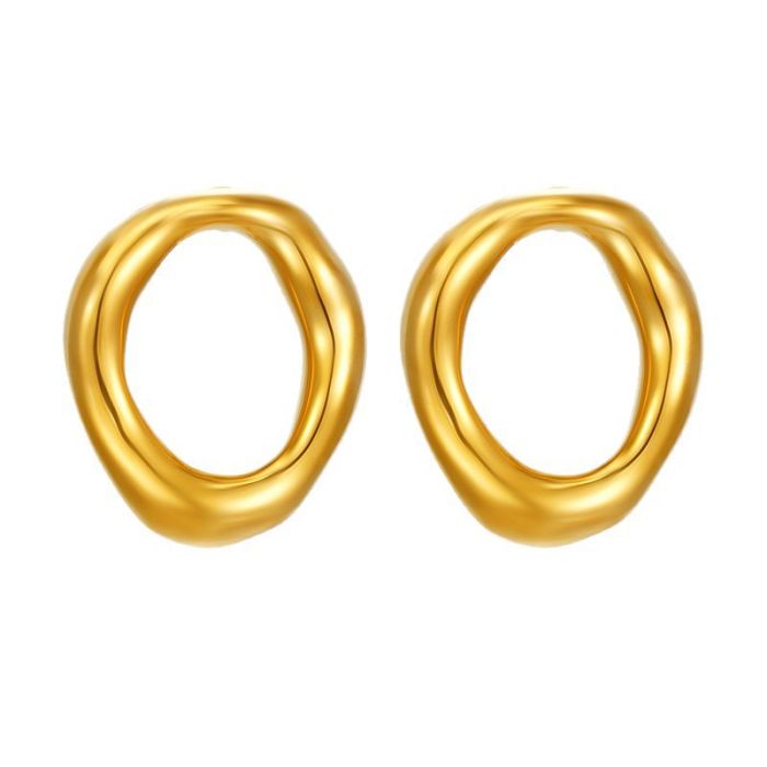 Mushan Geometric Hollow Oval Earrings for Women Trendy Stainless Steel Studs Fashionable Personality 18K Plated Ear Jewelry
