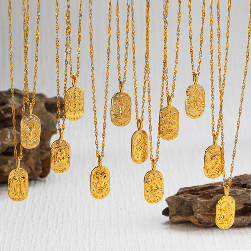 2025 New Cross-Border Zodiac Pendant Necklace Accessories Light Luxury Niche Crushed Ice Women's Gold Necklace