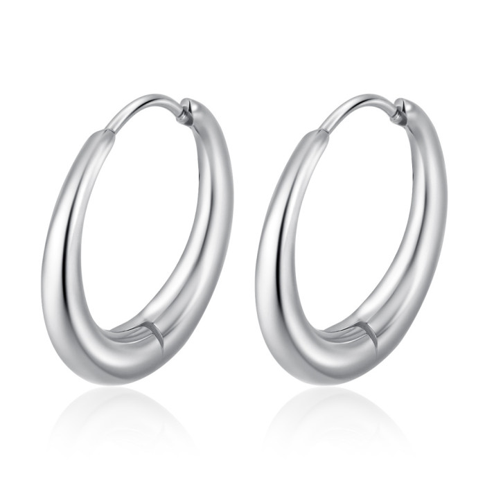 Direct Supply Round Stainless Steel Earrings for Women Versatile Simple 18K Plated Earrings Geometric Trendy Ear Jewe...