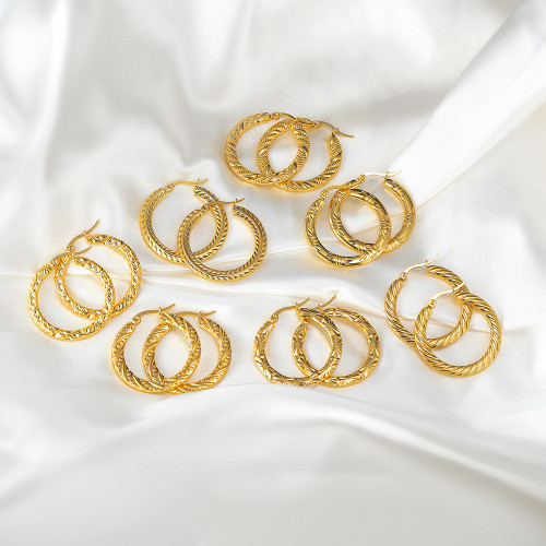 Fashion French INS Style Light Luxury Design Twisted Embossed Earrings Stainless Steel 18K Real Gold Earrings Personality Jewelry for Women