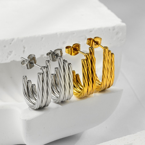 Cross-Border Hot-Selling Fashion Earrings High-End Twisted Braided Pattern Earrings 18k Gold Stainless Steel Women's Jewelry