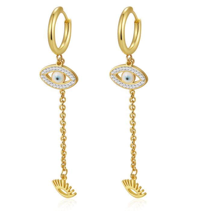 Direct Supply Tassel Stainless Steel Earrings for Women with Chain Link Eye Pendant Hoop Earrings Versatile 18K Earri...