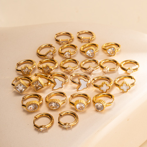 Cross-Border Direct Supply Inlaid Zircon Stainless Steel Earrings Women's Trendy 18K Plated Hoop Earrings Versatile Fashion Earrings Wholesale