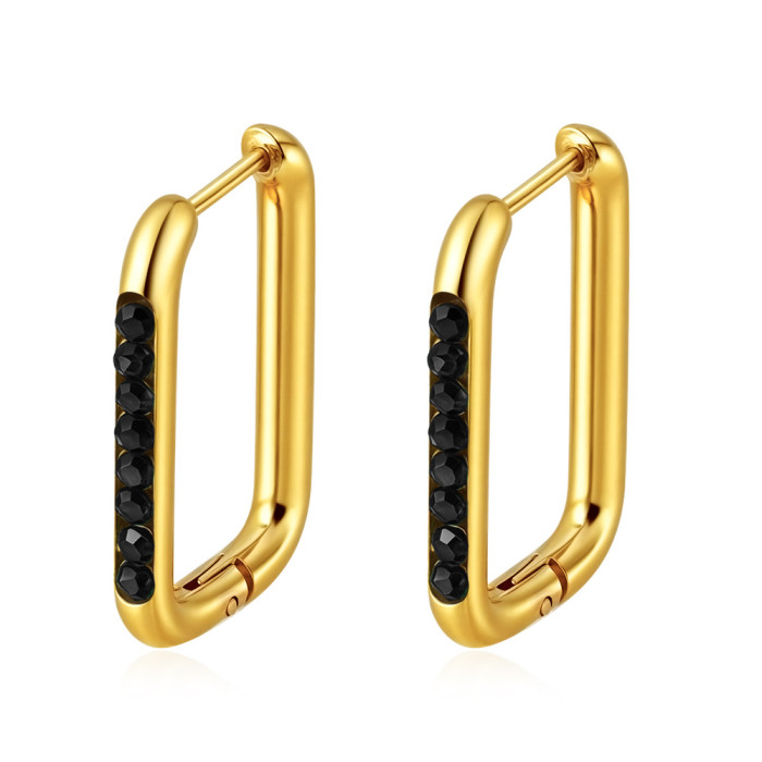 Light Luxury Style Stone-Encrusted Geometric Stainless Steel Earrings for Women Fashionable Versatile Ear Jewelry S...