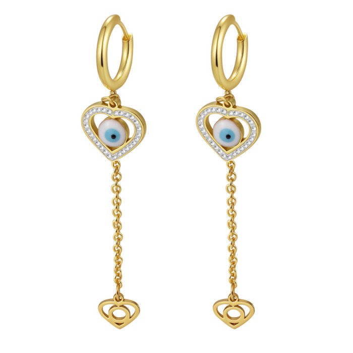Direct Supply Tassel Stainless Steel Earrings for Women with Chain Link Eye Pendant Hoop Earrings Versatile 18K Earri...