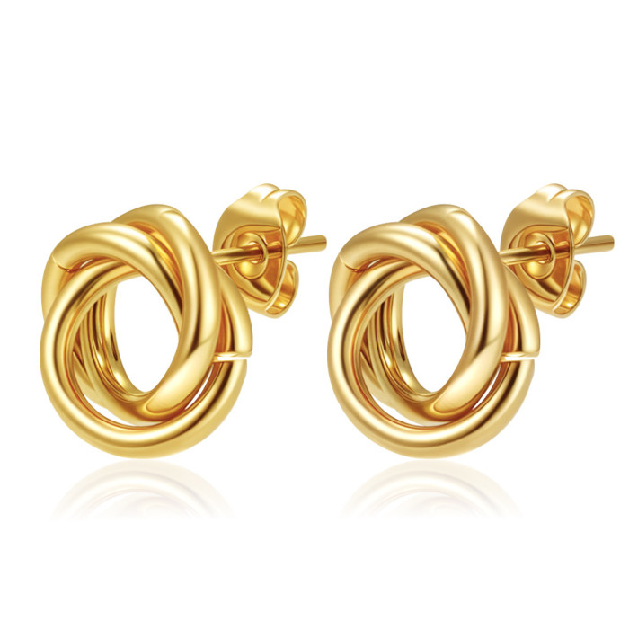 French Retro Style Simple Stainless Steel Flower Wrapped Minimalist Hoop Earrings Ins Geometric Internet Celebrity St...
