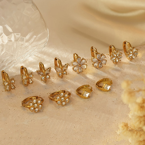 Simple and Stylish Zircon Butterfly Stainless Steel Earrings for Women Trendy 18K Plated Hoop Versatile Ear Jewelry