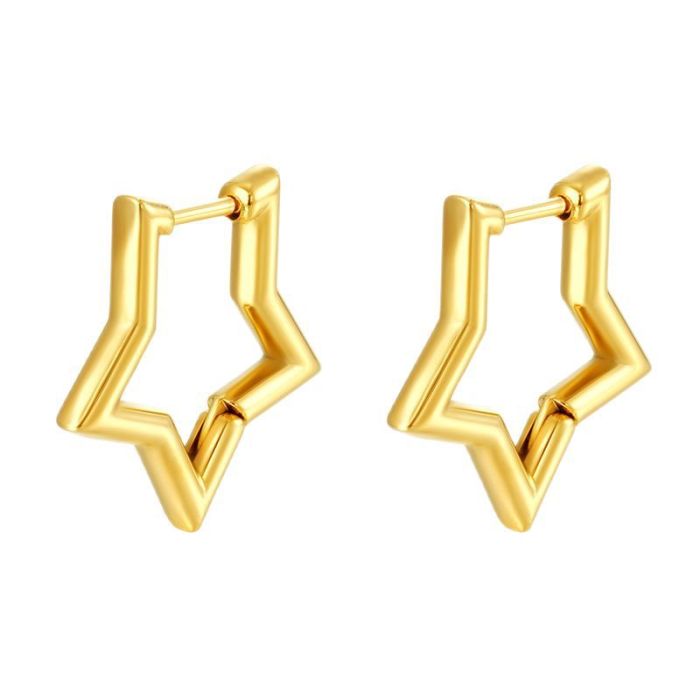 Fashion Stainless Steel Five-Pointed Star Earrings for Women Trendy Simple Geometric Ear Clips 18K Gold Plated Stainl...