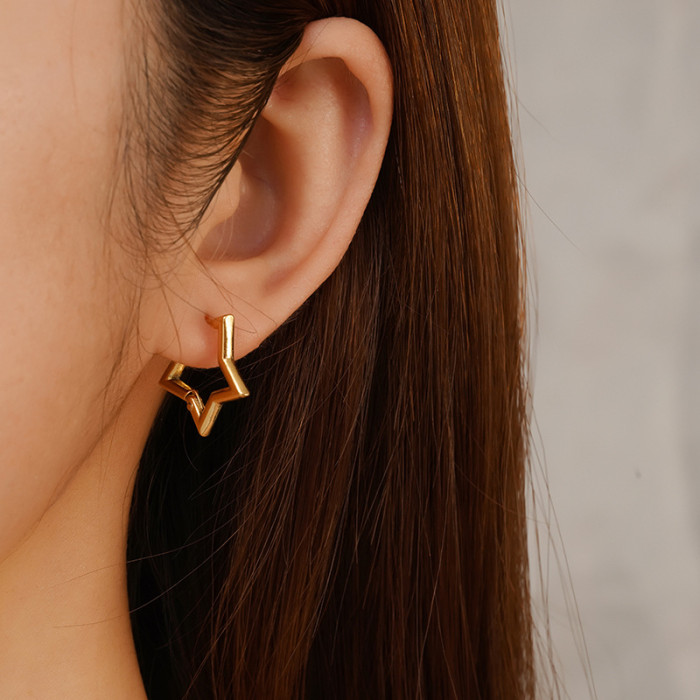 Fashion Stainless Steel Five-Pointed Star Earrings for Women Trendy Simple Geometric Ear Clips 18K Gold Plated Stainl...