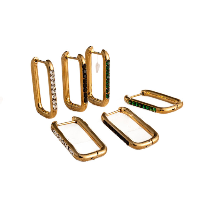 Light Luxury Style Stone-Encrusted Geometric Stainless Steel Earrings for Women Fashionable Versatile Ear Jewelry S...