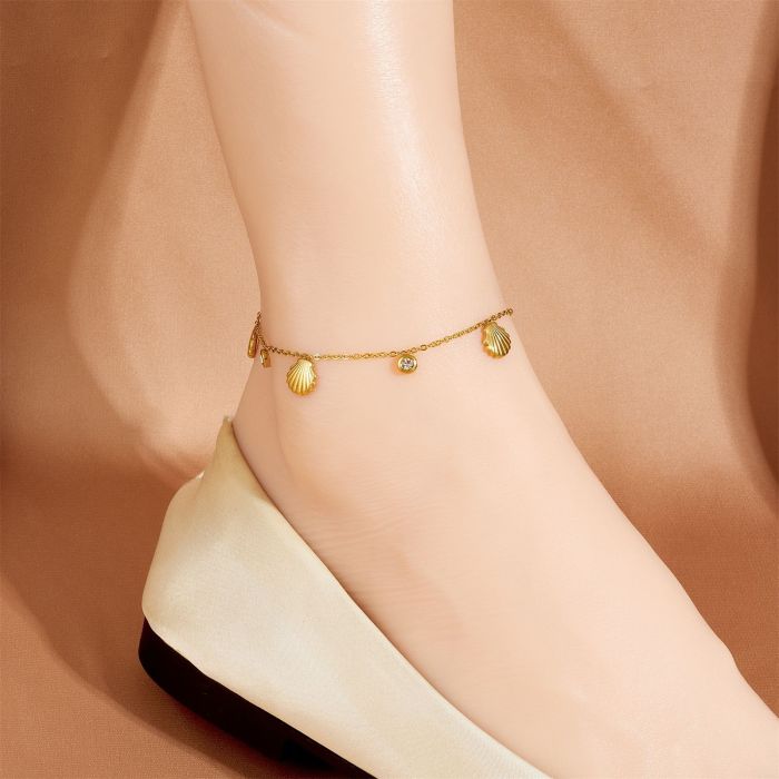 Hot Sale Ocean Shell White Stone Anklet for Women, Light Luxury Bohemian Style Shell Pendant Titanium Steel Anklet,...