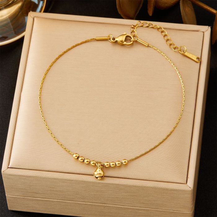 New Trendy Simple Exquisite Niche Bell Round Bead Anklet for Women Sweet Temperament Versatile Sexy High-end Foot Cha...