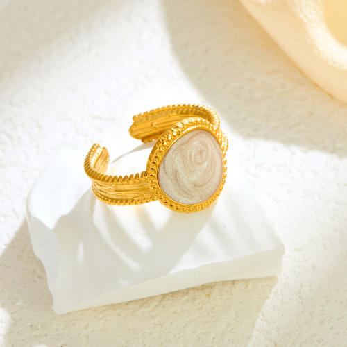 Cross-Border New Oil-Drip Round Stainless Steel Ring for Women, Non-Fading Enamel Open Ring for Men, Niche Couple Rings Wholesale