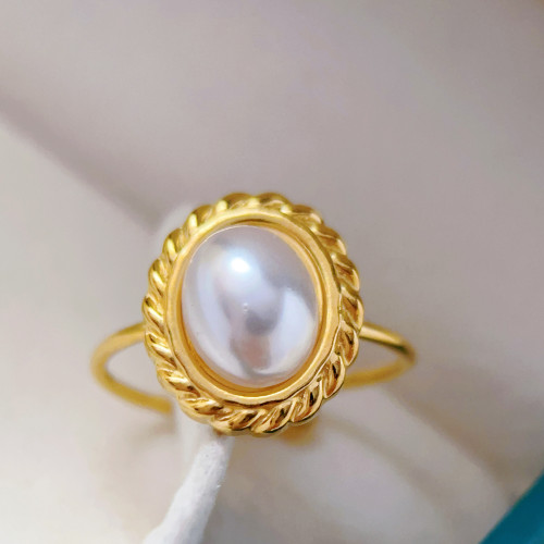 Pearl Ring Adjustable Stainless Steel Light Luxury Gold High-end Niche Cross-border European and American Fashion Ring Jewelry