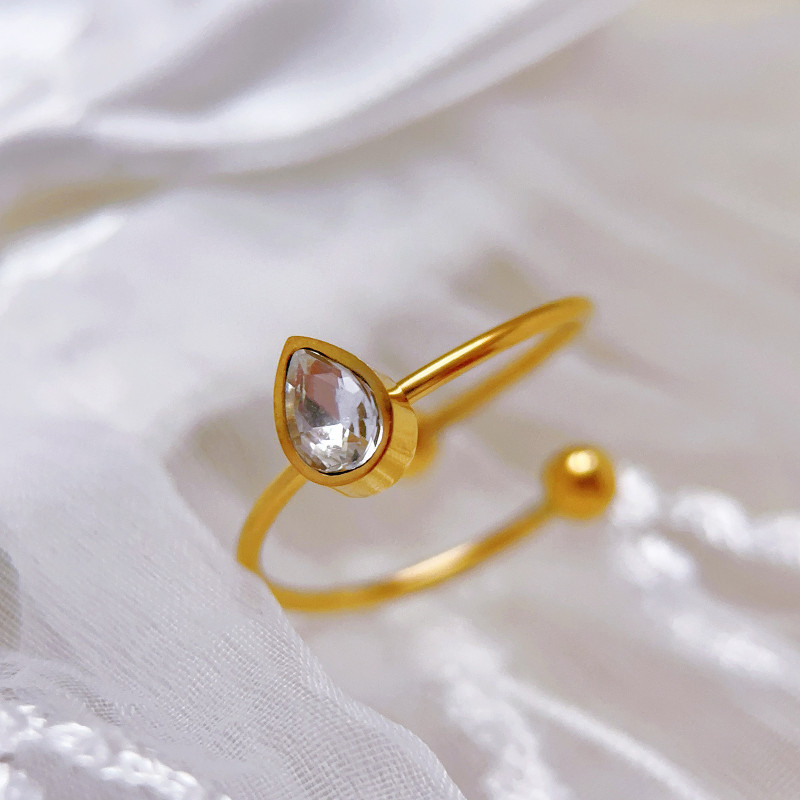 Water Drop European and American Style Creative Heart Zircon Adjustable Open Ring for Women Stainless Steel Light Luxury Jewelry In Stock