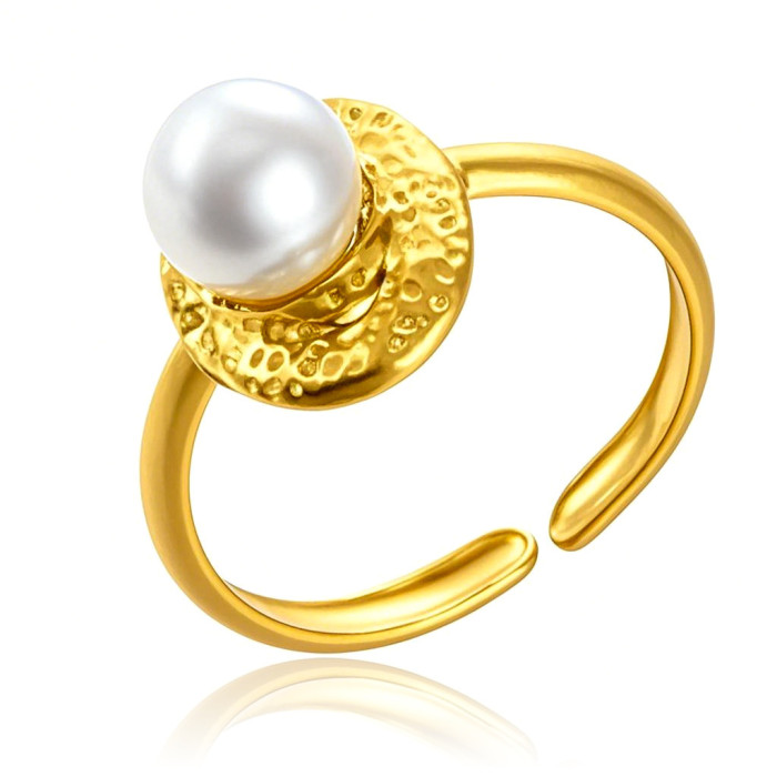 Fashion Trendy Stainless Steel Hydraulic Ring High-End Geometric Oval Inlaid Bead Open Ring Trend