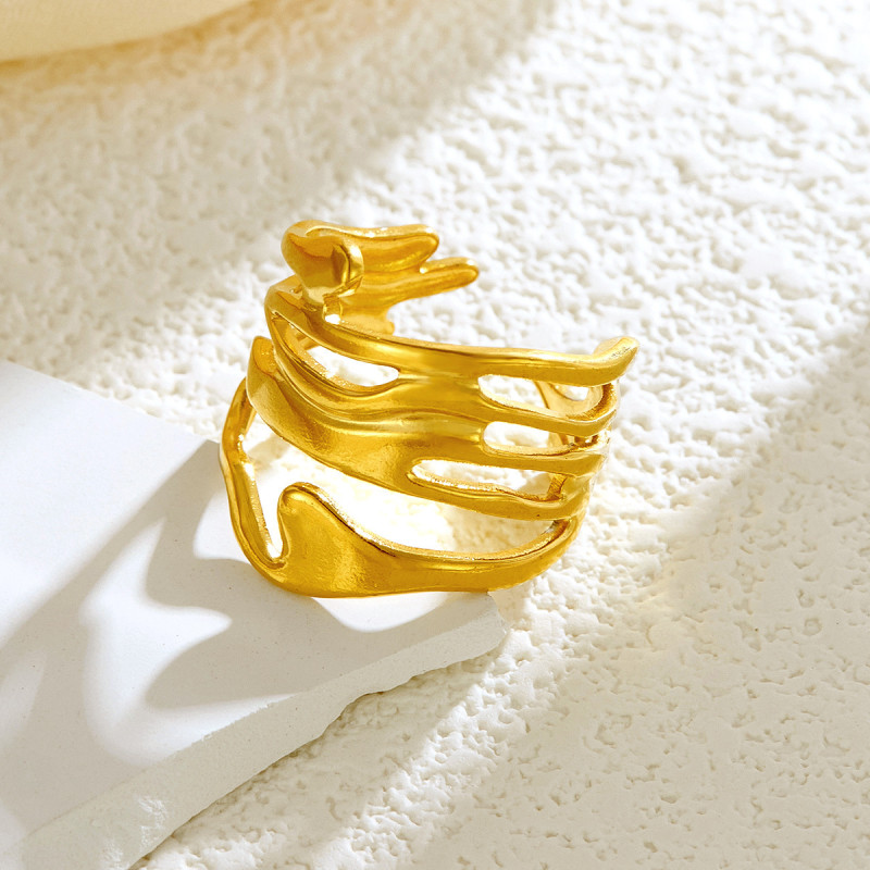 Cross-Border European and American Fashion Trendy Stainless Steel Hydraulic Irregular Liquid Ring High-End Geometric Open Ring Trend