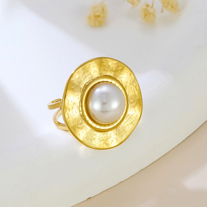Jewelry Stainless Steel Wrinkled Round Bead Open Ring Summer Simple Fashion Design Wholesale