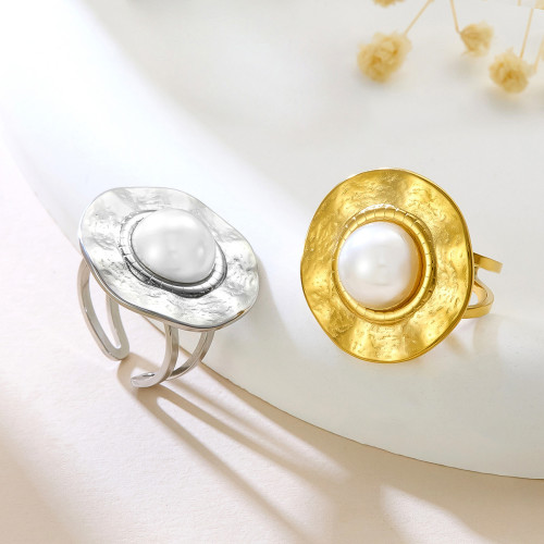 European and American Cross-Border Jewelry Stainless Steel Wrinkled Round Bead Open Ring Summer Simple Fashion Design Wholesale