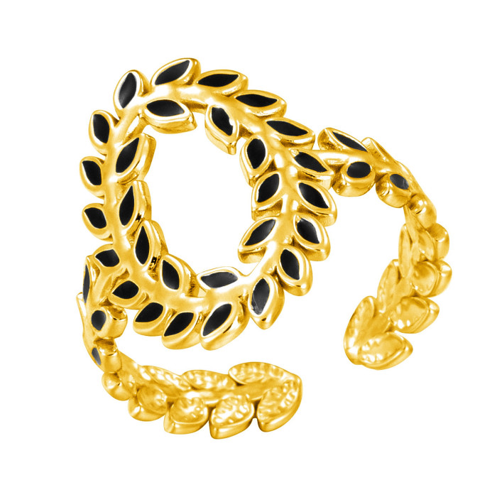 Fashion Simple Personality Trendy Light Luxury High-End Wheat Spike Oil Drop Stainless Steel Open Ring Wholesale