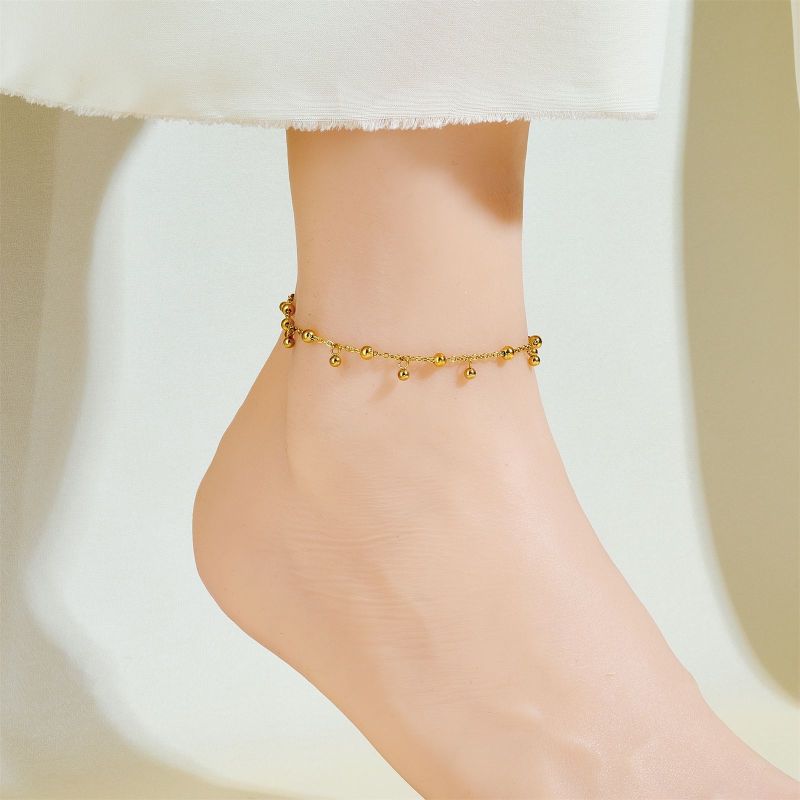 Titanium Steel Bell Round Bead Small Gold Ball Bead Exquisite Fortune Bead Anklet Ins Niche High-end Sexy Foot Chain