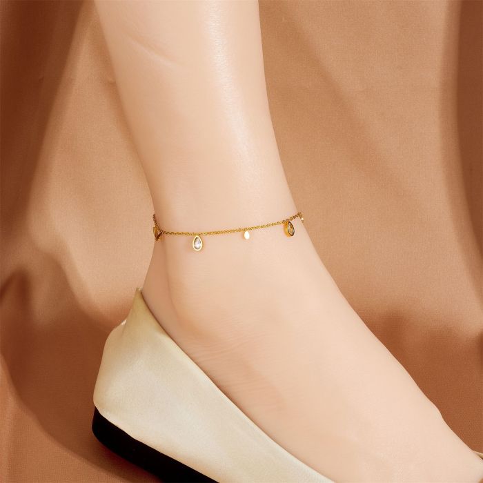 Water Drop Titanium Steel French Retro Inlaid Titanium Steel Anklet Light Luxury Fashion Non-Fading Simple Light Luxu...
