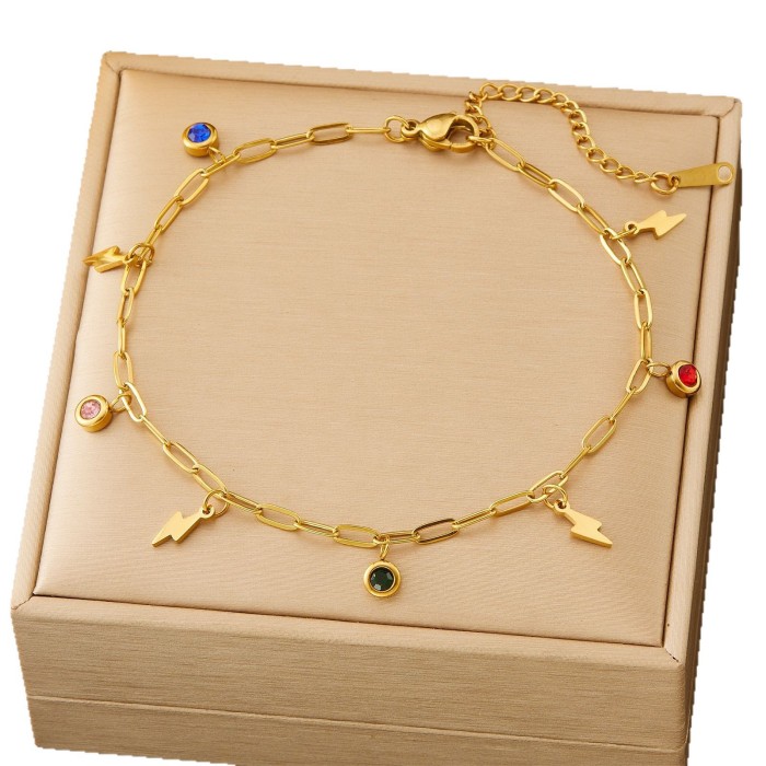 New Lightning Color Stone Foot Jewelry Fashion Light Luxury Versatile Dopamine Bright Stone Anklet Women's Wholesale