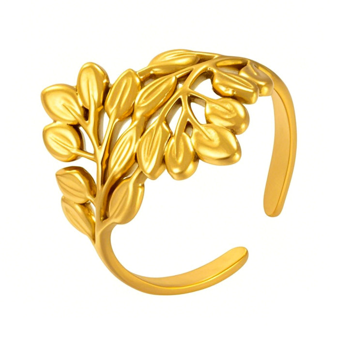 Amazon Hot Sale Wheat Spike Hollow Geometric Open Stainless Steel Ring for Women, Niche Design, Elegant Olive Branch...