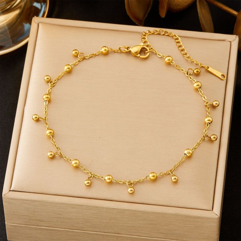 Titanium Steel Bell Round Bead Small Gold Ball Bead Exquisite Fortune Bead Anklet Ins Niche High-end Sexy Foot Chain