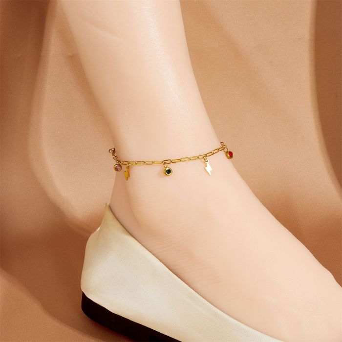 New Lightning Color Stone Foot Jewelry Fashion Light Luxury Versatile Dopamine Bright Stone Anklet Women's Wholesale