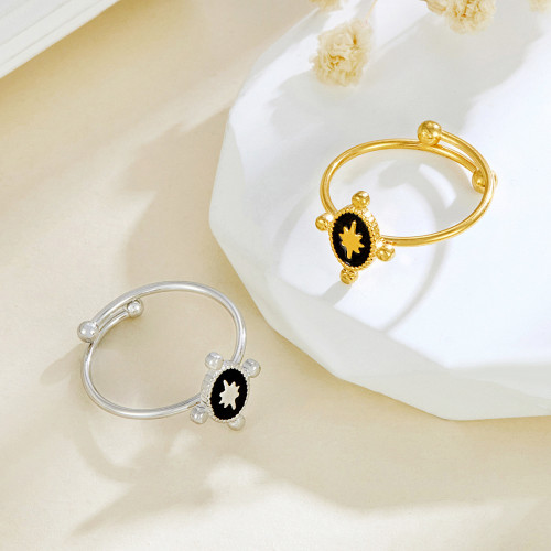 Oil-Drip Titanium Steel Ring Non-Fading French Retro Star Oval Ring Open Ring 18K Gold Cross-Border Hot Item
