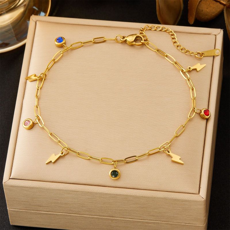 European and American New Lightning Color Diamond Foot Jewelry Fashion Light Luxury Versatile Dopamine Bright Stone Anklet Women's Wholesale