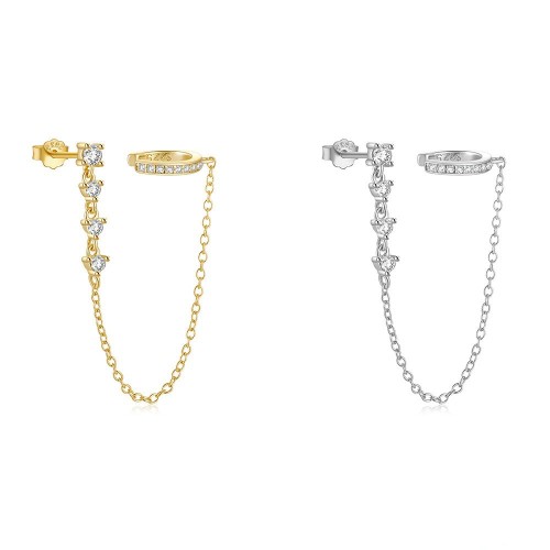 European and American Amazon Cross-Border Hot-Selling Single Row Diamond-Studded No-Hole Simple Ear Clip Tassel Single Diamond Stud Earrings Ear Jewelry