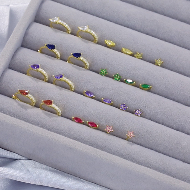 European and American Cross-Border Hot-Selling Petal Colorful Inlaid Diamond Snowflake Geometric Stud Earrings Simple Fashion Trendy Ear Jewelry