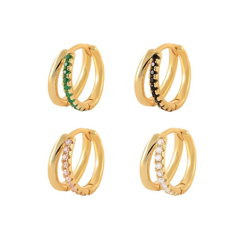 European and American Cross-Border Hot-Selling Personality Creative Double-Layer Hoop Earrings Ear Jewelry Ear Clips Light Luxury Inlaid Diamond Earrings Hoop Ear Jewelry