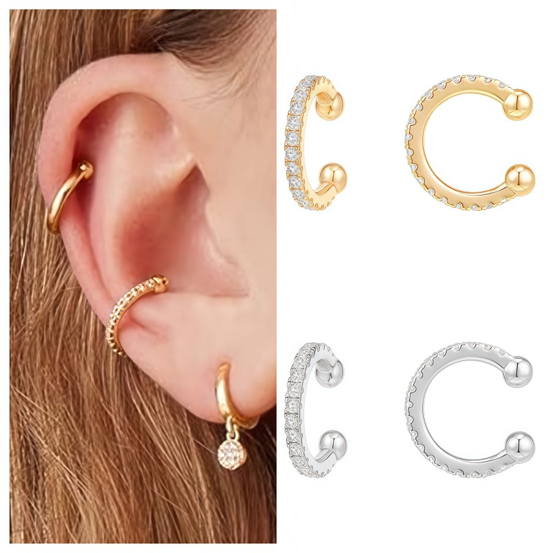 European and American Cross-Border Geometric Three-Color Ear Cuff for Women C-Shaped Inlaid with Rhinestones Korean Version Non-Pierced Earrings Ear Jewelry Ear Hoop Wholesale