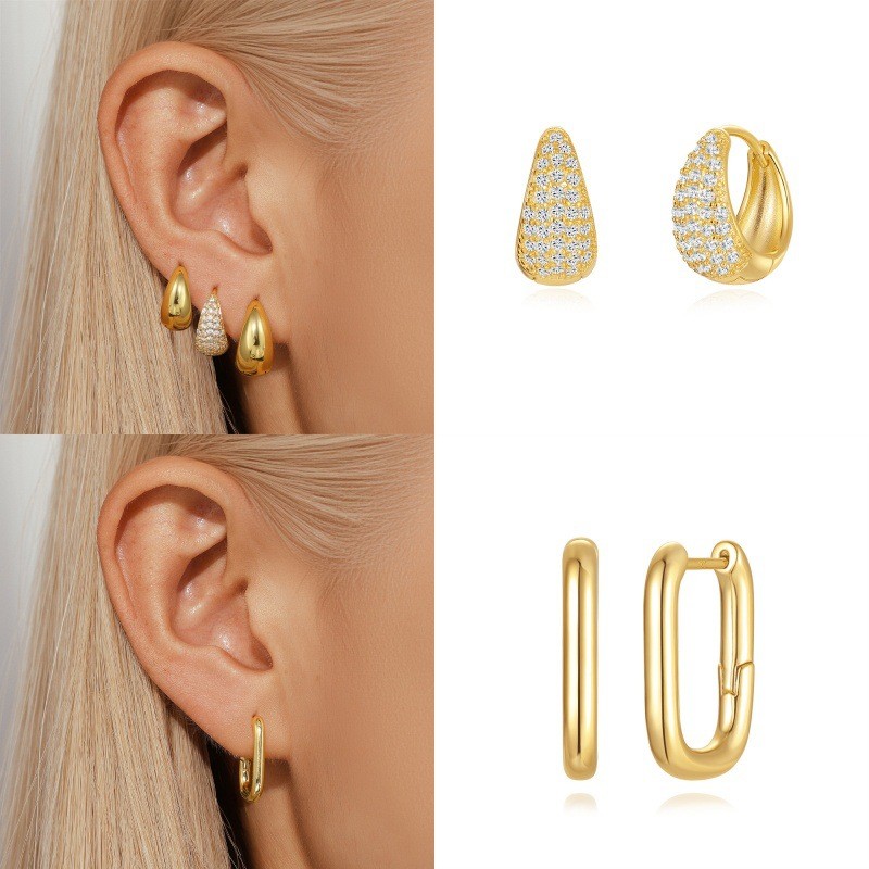 European and American Cross-Border Hot-Selling Diamond-Studded Hoop Earrings, Ear Clips, Earrings, Unique Minimalist Exaggerated Earrings, Ear Jewelry Wholesale Manufacturer