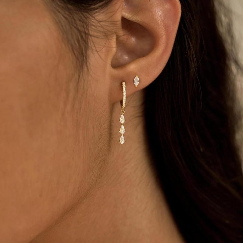 European and American Overseas Hot-Selling Earrings for Women, Gold-Plated Diamond Stud Earrings, Hanging Low-Allergy Cubic Zirconia Women's Earrings