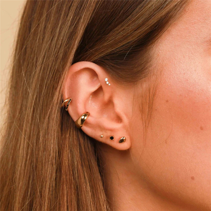 Hot-Selling Personality Creative Double-Layer Hoop Earrings Ear Jewelry Ear Clips Light Luxury Stone-Inlaid Earring...