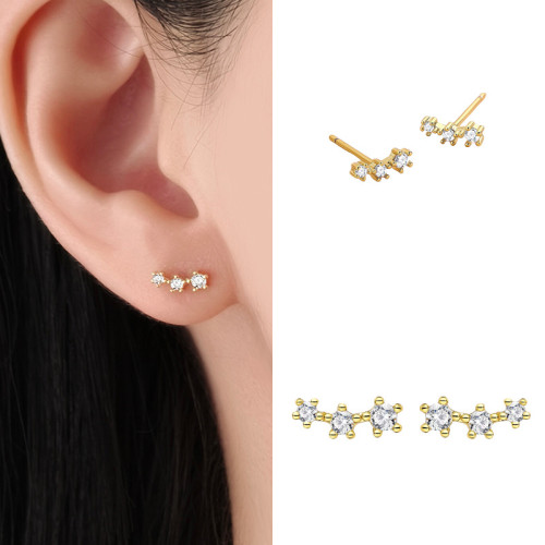 European and American Cross-Border Hot-Selling Fashion Earrings for Women, Ear Piercing Care, Ear Bone Studs, High-End Zircon Single Row Diamond Earrings, Ear Jewelry